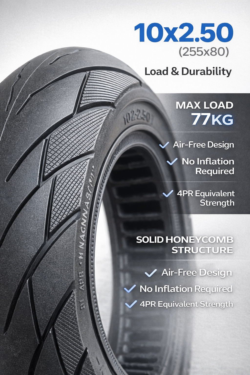 10x2.50 solid scooter tyre load and durability design