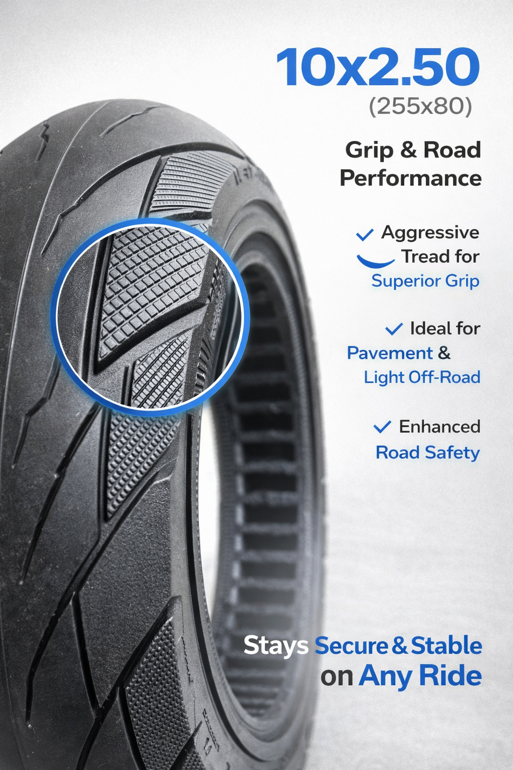 10x2.50 solid scooter tyre grip and road performance