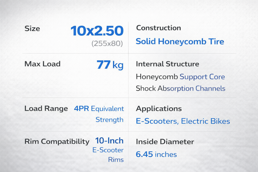10x2.50 solid scooter tyre technical details and size