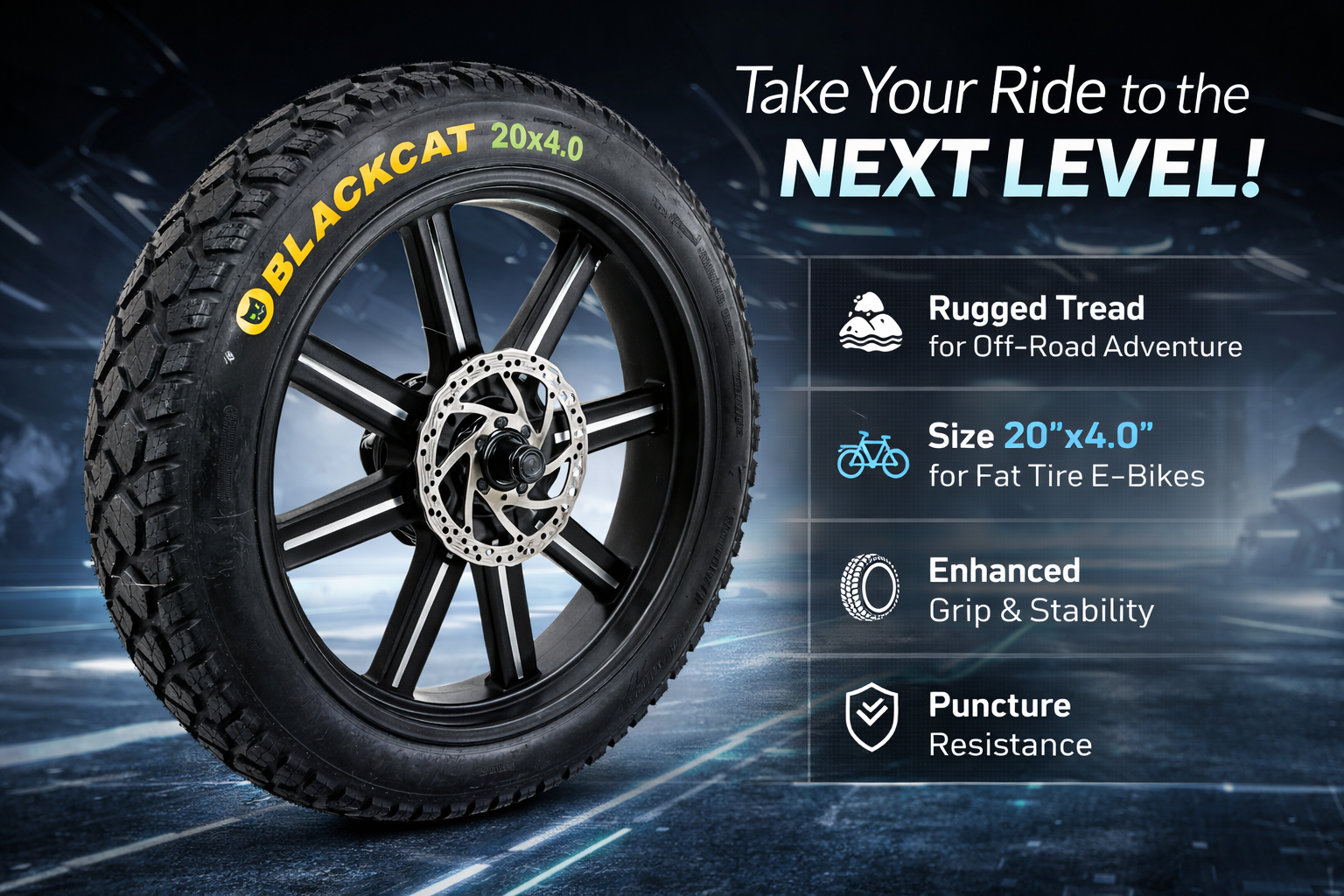 BlackCat 20x4 Fat Bike Tyre – 20 Inch E-Bike Replacement UK