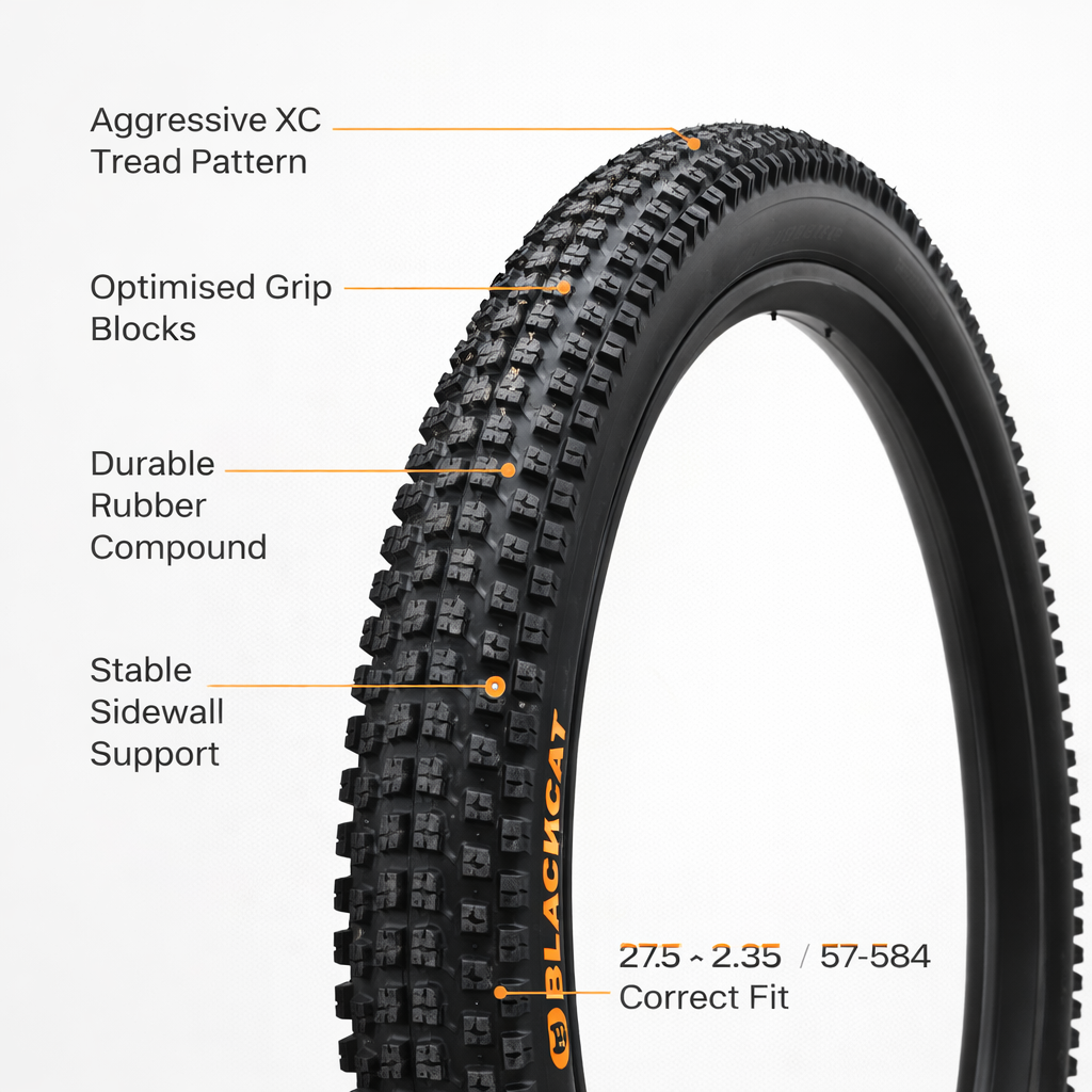 BlackCat 27.5x2.35 off-road mountain bike tyre designed for strong traction and control
